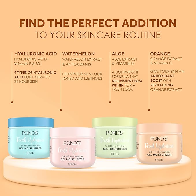 POND'S Fresh Hydration Gel Moisturizer 24 HR Hydration with Orange Extract & Vitamin C Alcohol & Oil-Free Face Moisturizer Dermatologist Tested, 3.4 oz, (Pack of 2)