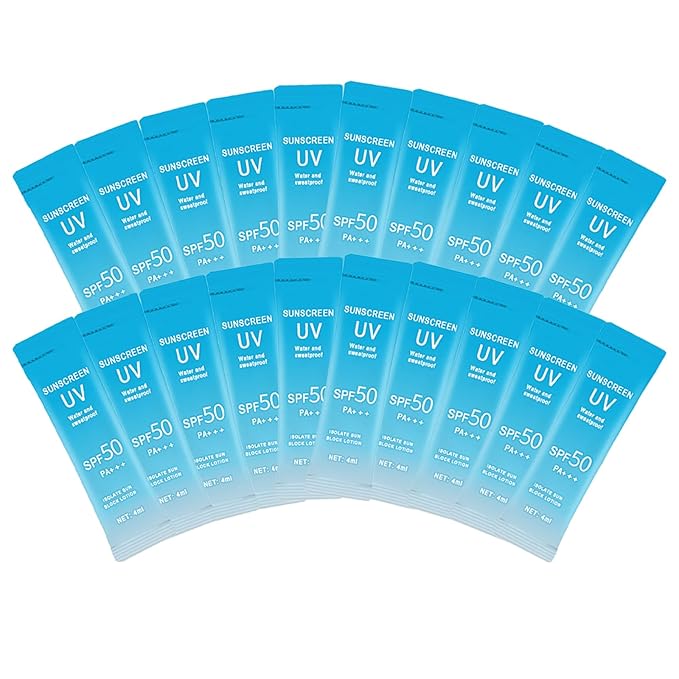 20PCS Mini Sunscreen with Hyaluronic Acid, SPF50+ PA+++ Travel Size Sunscreen Bulk (4ml Each), Lightweight & Non-Greasy & Hydrating, Waterproof Face & Body Sunscreen for Outdoor, Vacation, Daily Use