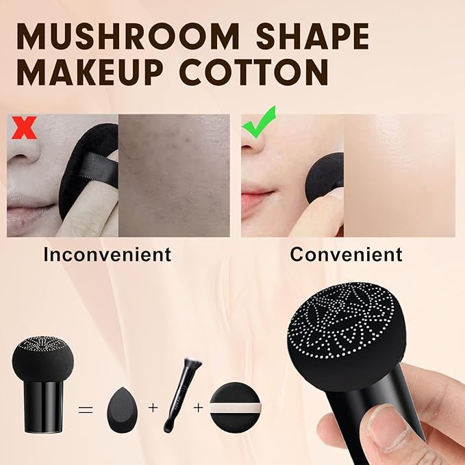 Mushroom Head Air Cushion CC Cream for Older Women, Medium Coverage Lightweight Up To 24H Wear Intense Moisture, Self Adjusting for Mature Skin, Vegan Formula (Buff Beige)