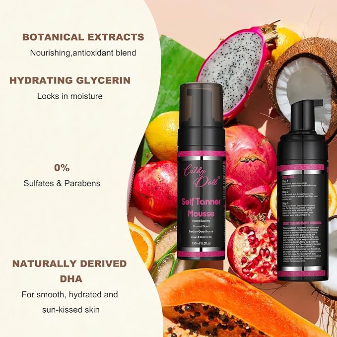 Cathy Doll Cruelty Free Sunless Tanning Mousse Natural Self Tanner Mousse Self Tanning For Fair Skin Body Face