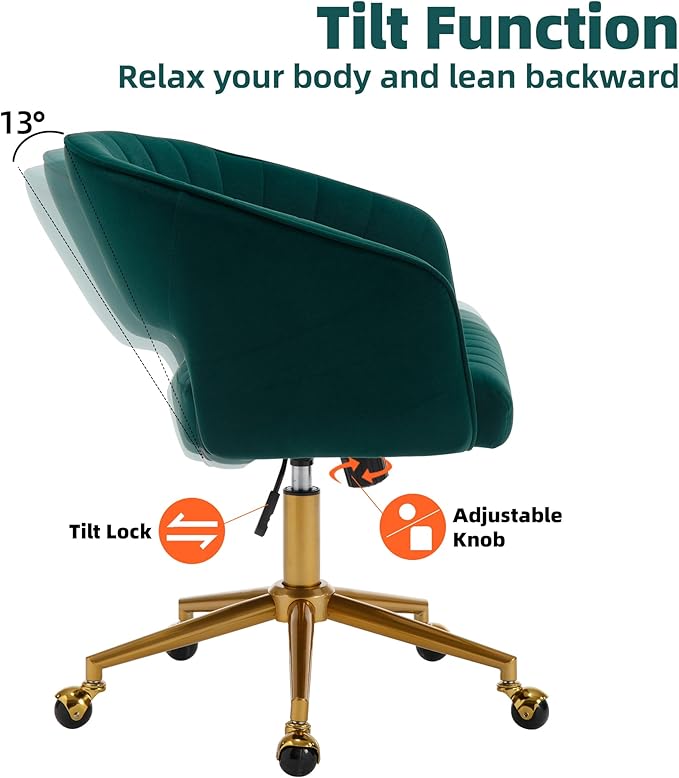 Westice Home Office Desk Chairs, Modern Velvet Rolling Chair, Height Adjustable Swivel Vanity Chair with Metal Base, Ergonomic Chair for Study, Living Room Computer Room, Green