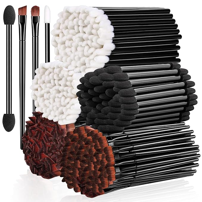 AUHOKY 250Pcs Disposable Eyebrow Brush Set,100 Angled/Round Eyebrow Brushes, 100 Lip Brushes, 50 Double-end Eyeshadow Brushes, Cosmetic brushes Makeup Applicators Accessories Kit for Women Face Beauty