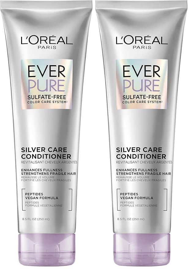 L'Oreal Paris EverPure Silver Care Sulfate Free Conditioner,Brightening and Nourishing Hair Care for Gray and Silver Hair,Vegan Formula with Peptides,8.5 Fl Oz,(Pack of 2)
