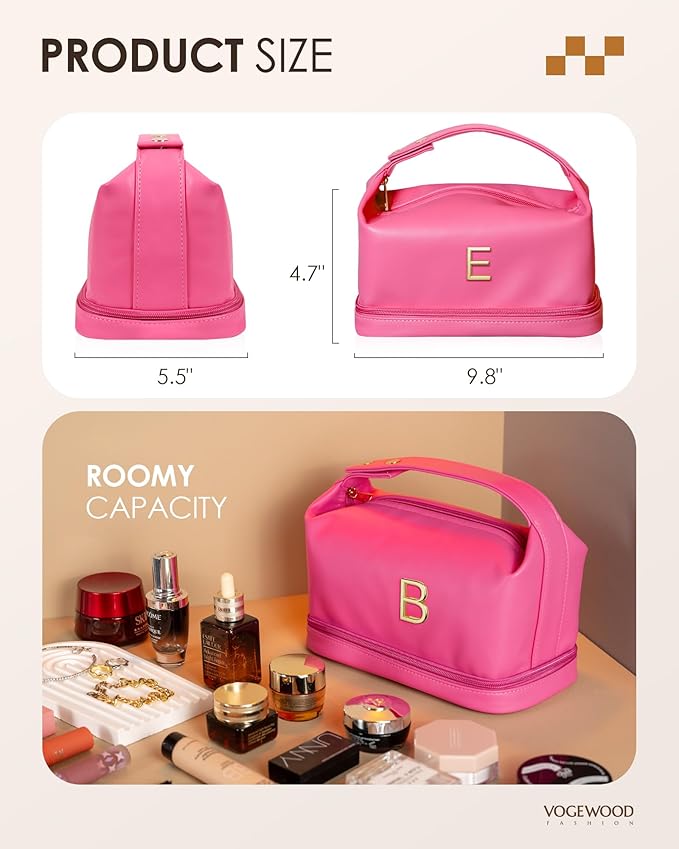 Birthday Gifts for Wife, Personalized Makeup Bag with Handle, Initial Gifts for Her Cosmetic Bag with Makeup Brush Organizer, Cute Cosmetic Pouch for Women, Gifts for Niece Female Mom