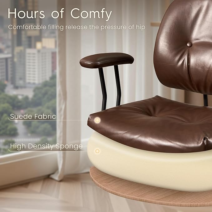HOOOWOOO Ergonomic Office Chair,Mid Century Modern Computer Desk Chair,Comfy Executive Chair with Extra Wide Tufted Cloudy Seat Lumbar Support Rocking Back,PU Leather Dark Brown