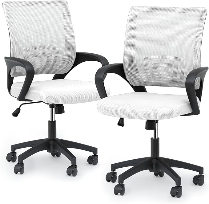 Magshion Ergonomic Office Chair Pack of 2, Mid-Back Mesh Desk Chair, Adjustable Swivel Computer Chair with Lumbar Support & Breathable Backrest for Gaming, Work, Study, 300 Lbs Capacity, White