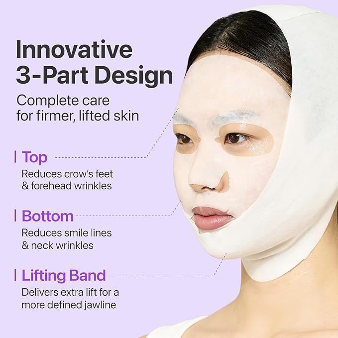 numbuzin No.9+ NAD+ BIO Lifting Full Face Mask, Peptide & Collagen Two-Piece Firming Mask for a Smooth, Defined-Looking Skin Finish, 4 Sheets + Lifting Band