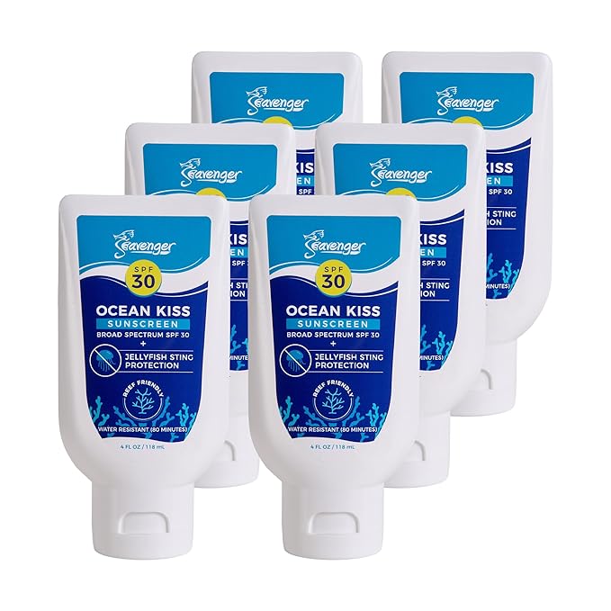 Seavenger Ocean Kiss Reef-Safe Sunscreen SPF 30-50 with Jellyfish Sting Protection (SPF 30), pack of 6