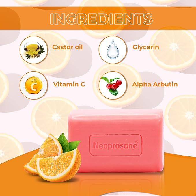 Neoprosone, Skin Brightening Soap | 7oz / 200g | Exfoliating, Cleansing Bar, Helps to Reduce Spots on: Knees, Elbows, Face, Private Areas | For Women and Men, with Vitamin C and Castor Oil