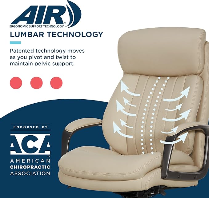 La-Z-Boy Nova Executive Office Chair - Ergonomic High Back Desk Chair with AIR Lumbar Support - Comfortable Computer Chair for Home Office - Vegan Leather - Cream