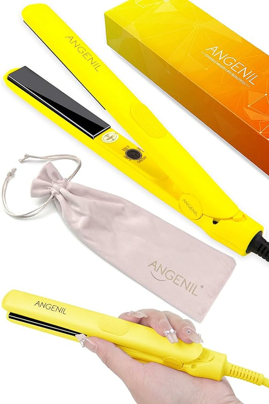 ANGENIL Pro Ceramic Tourmaline Ultra Mini Flat Iron for Short Hair, Portable Small Flat Iron with Anti-Scald Silicone, 0.7 inch Travel Size Mini Hair Iron, 20S Fast Heating, 3 Temp (280℉- 320℉ -380℉)
