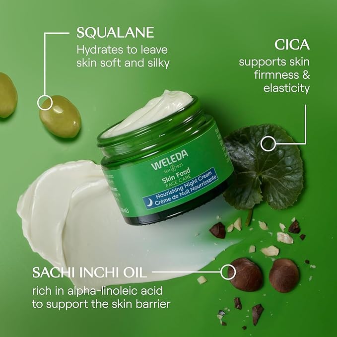 Weleda Skin Food Face Care Nourishing Night Cream,1.3 Fluid Ounce,Plant Rich Moisturizer with Sacha Inchi Oil,Cica and Squalane,(Pack of 2)