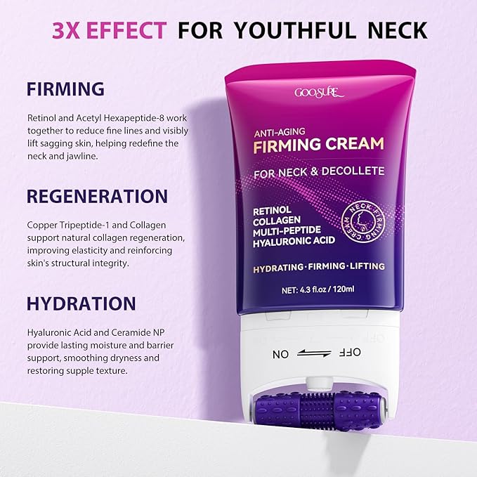Tighten & Lift Neck & Chest Moisturizer Cream, 4.3 fl oz -2 Pack, Neck Firming Cream with Roller for Crepey Skin Body Care Comfort, Skin Firming Cream Reduces the Look of Fine Lines and Wrinkles