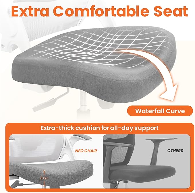 NEO Chair Ergonomic Office Desk Chair High Back Computer Gaming Mesh Chair with Comfy Task Adjustable Arms Lumbar Support Headrest Swivel for Home Office (Grey)