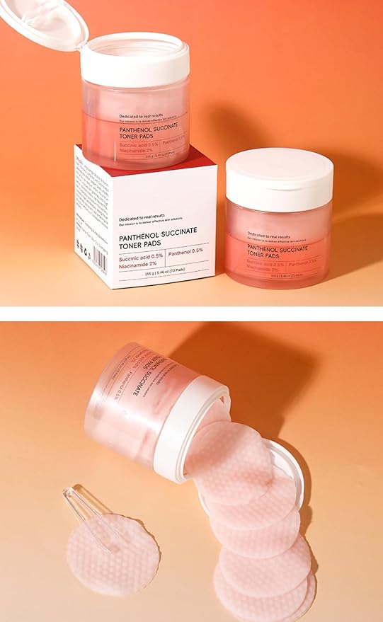 Facial Peeling Toner Pad for After-Sun Repair, Blackhead & Makeup Removal, Firming with Red Succinic Acid Panthenol - Exfoliating & Cleansing Pads Anti-Wrinkle Korean Skincare Moisturizing, 70 Pads
