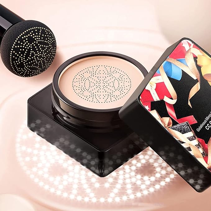 UYI Mushroom Head Air Cushion CC Cream Foundation U.Yi Refreshing Flawless Little Mushroom BB Cream UYI CC Cream Waterproof Oil Control Full Cover Foundation Natural Coverage (22#+23#)