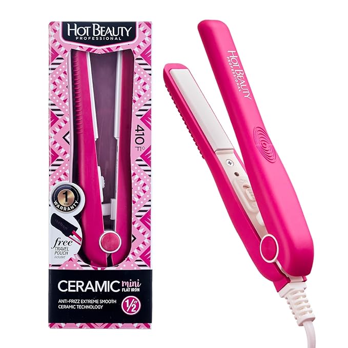 Professional Ceramic Mini Flat Iron 1/2", Anti-Frizz, Fast Heating, Versatile Styling for Curly & Straight Hair, Ideal for Traveling with Travel Pouch (Pink)