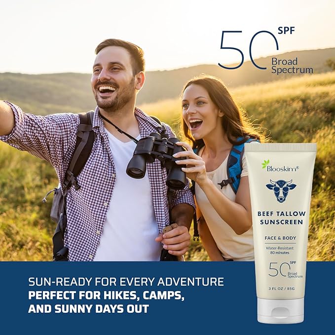 Beef Tallow Sunscreen SPF 50: Natural Tallow & Zinc Oxide Sunblock Cream for Face & Body - Sun Protection with Non Greasy Formula for Women and Men - Water-Resistant 3 oz