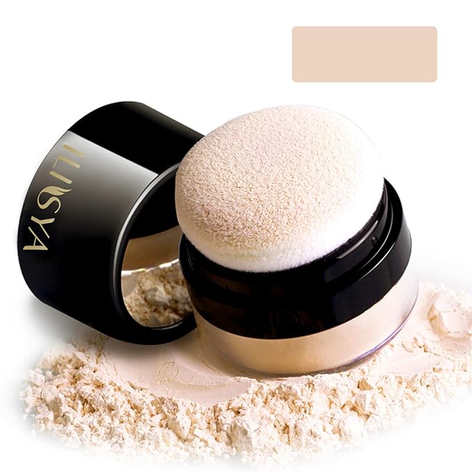 ROUSE Setting Powder Lightweight Loose Powder Finishing Powder Long-Lasting Face Powder Waterproof with Soft Mushroom Powder Puff & Mirror, Matte Finish,0.28 Oz (Light Apricot/Translucent)