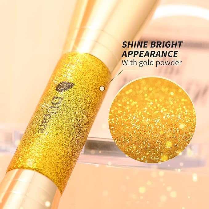 DUcare Dual End Foundation Contour Bronzer Brush, Gold Glitter Handle Double Ended Professional Face Makeup Tool for Liquid Cream Powder