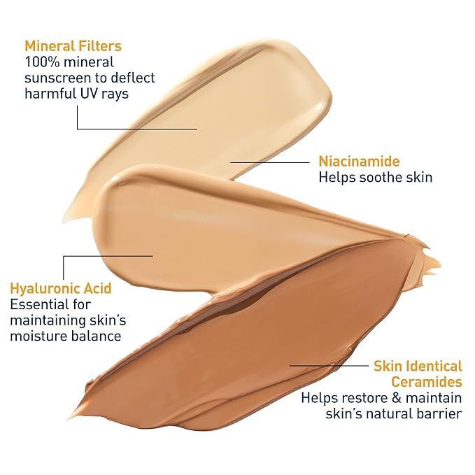CeraVe Hydrating Mineral Sunscreen SPF 30 with Sheer Tint, Tinted Mineral Sunscreen with Zinc Oxide & Titanium Dioxide, Blends Seamlessly For Healthy Glow, Deep, 1.7 Oz
