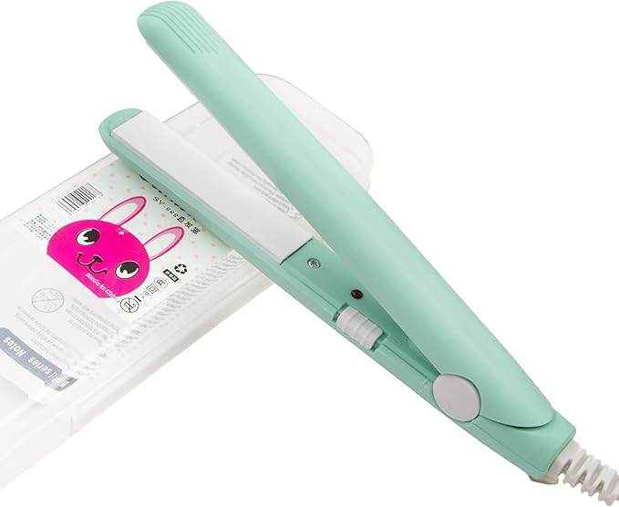 Mini Hair Straightener, 2 in 1 Mini Curling Iron Portable Travel Hair Straightener Heating Curler Hair Styling Tool for Short Hair，Home or Salon (Green)