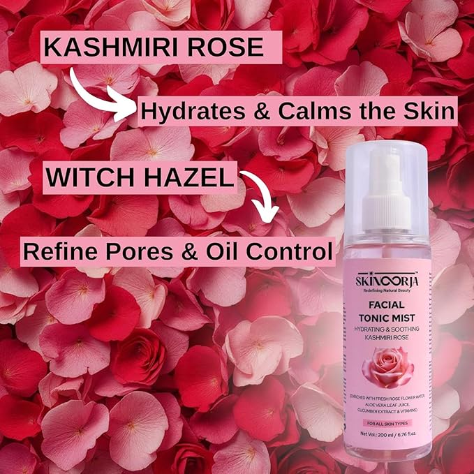 BEMT Hydrating Facial Tonic Mist with Kashmiri Rose, Aloe Vera & Cucumber | Alcohol-Free Refreshing Skin Mist for All Skin Types | 200 ml