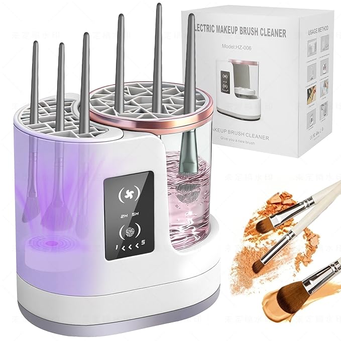 3 IN 1 Electric Makeup Brush Cleaner Machine，Automatic Makeup Brush Cleaner with Cleaning Drying and Storage for All Size Cosmetic Brushes Gifts for Cosmetic Lovers