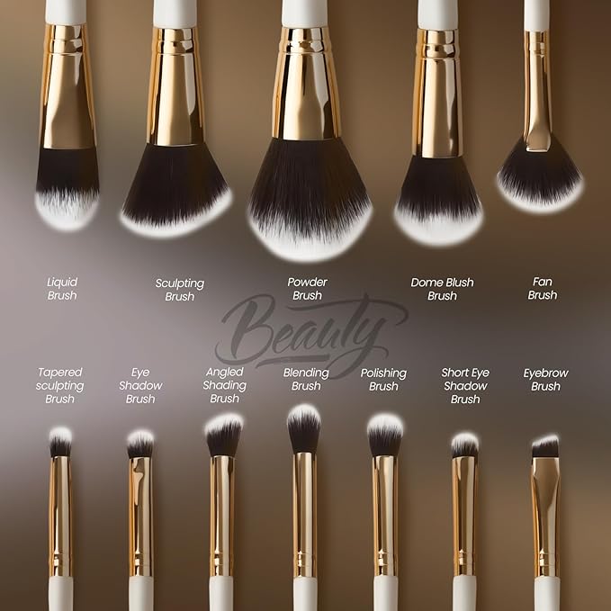 Makeup Brushes Set Professional & Beginner Friendly with Uniquely Designed Case, Soft Synthetic Bristles for Foundation Contour Blush Concealer Highlight Blending Eyeshadow, 12Pcs (Milky White)