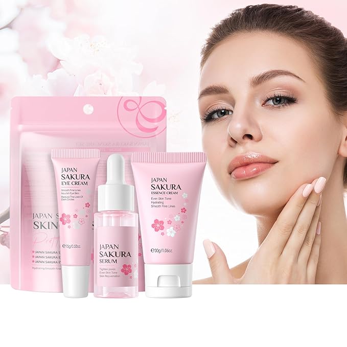 Skin Care Sets for Teenage Girls, Sakura Skin Care Sets & Kits Women Beauty Gift Set with Cleanser, Mud Mask, Toner, Serum, Eye Cream, Facial Cream, and Sunscreen, Birthday Gift for Women and Girls