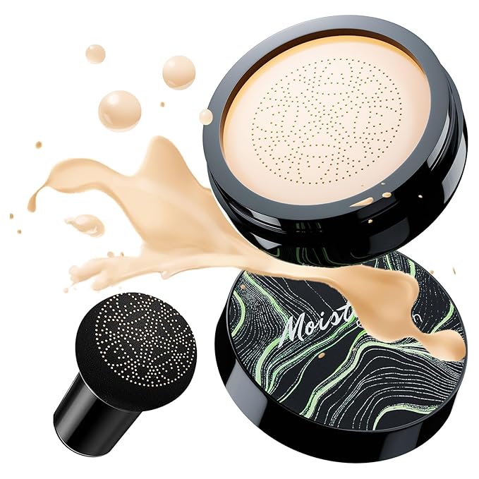 Air Cushion Foundation - 2-in-1 CC & BB Cream for Mature Skin, Moisturizing Concealer with Brightening & Long-Lasting Formula for All Skin Types (Ivory)
