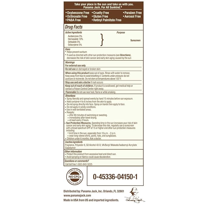 Panama Jack Continuous Spray Sunscreen - SPF 50, Broad Spectrum UVA/UVB Protection, PABA, Paraben, Gluten & Cruelty Free, Water Resistant (80 Minutes), 5.5 OZ (Pack of 1)