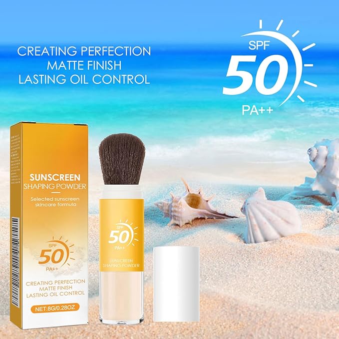 Mineral Sunscreen Setting Powder SPF 50, Face Powder with Brush, Translucent Mattifying Powder, Lightweight Oil Control Powder, Tinted Loose Powder for Oily Skin, Travel Makeup Powder