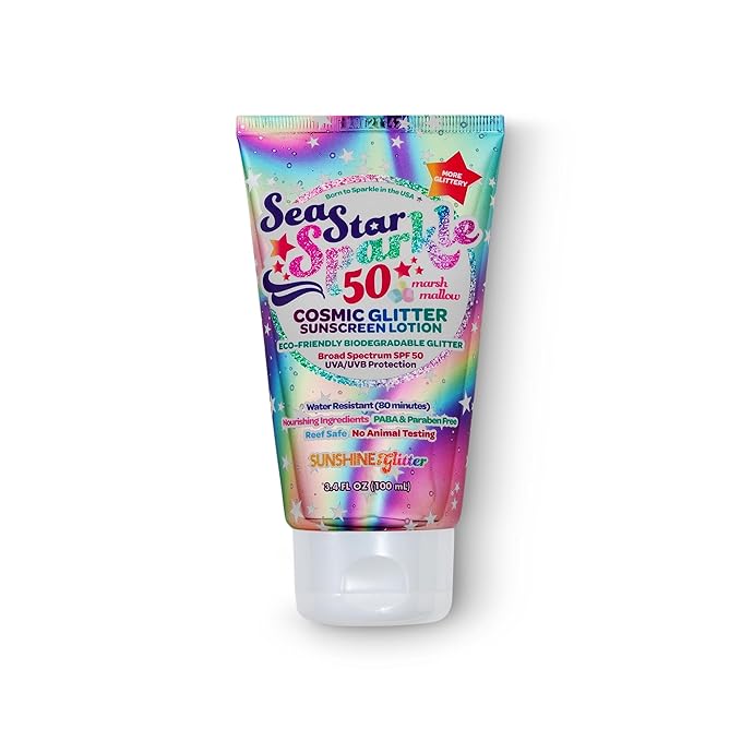 Seastar Sparkle - Cosmic Marshmallow Scented Glitter Sunscreen Lotion - SPF 50 - Biodegradable Sunscreen, Kids, Water Resistant, Glitter lotion, Cruelty Free, Kids Lotion, Made in USA, 3.4oz