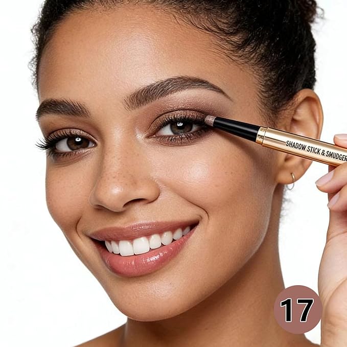 2 in 1 Brown Eyeshadow Stick Matte Cream Shimmer Eyeshadow Pencil Eyeliner Dark Light Single Crayon Primer Palette Hypoallergenic Waterproof Long Lasting Eye Shadow Highlighter Stick 17