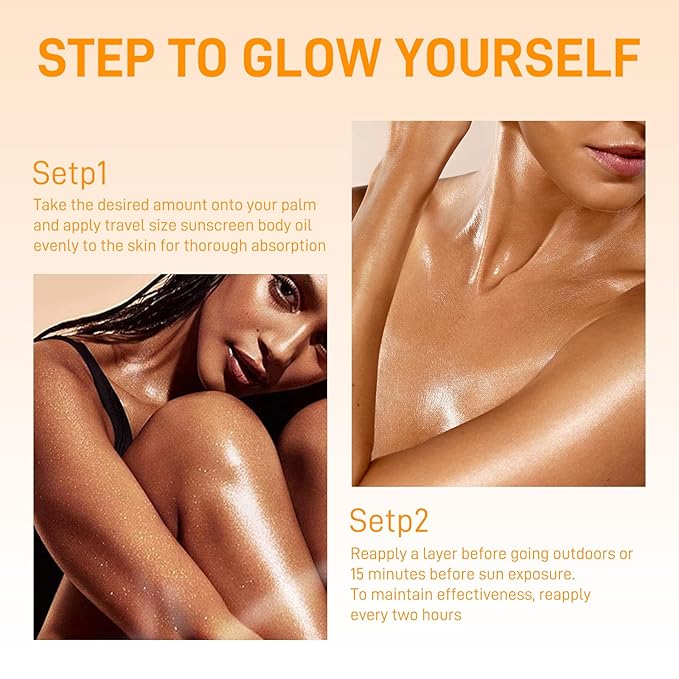 SPF 50 Sunscreen Body Glow Oil – Rose Gold Mica & Coconut Oil, Broad Spectrum Water Resistant Moisturizer, Lightweight Shimmer for Beach & Daily Use (Electrum)