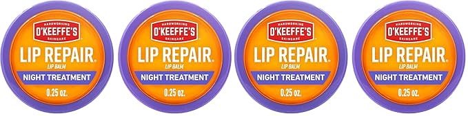 O'Keeffe's Lip Repair Night Treatment Lip Balm for Dry,Cracked Lips - 0.25 Ounce Jar - Moisturizer for Extremely Cracked,Dry Lips,(Pack of 4)