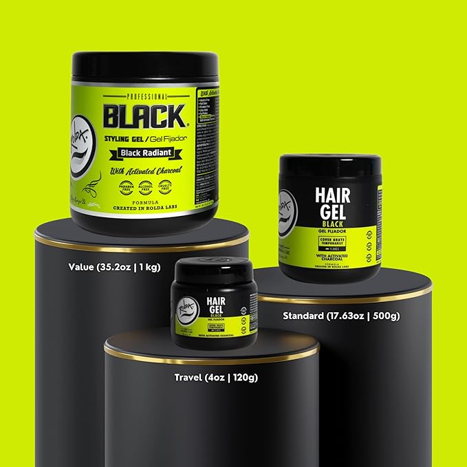 Rolda Black Hair Gel for Men - Medium Hold Styling Gel with Activated Charcoal for Wet Look - Covers Grays & Enhances Black Hair - Flake + Alcohol Free (8.81 oz)