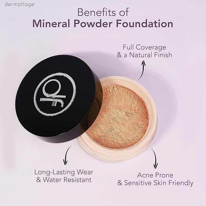 Dermaflage Mineral Powder Foundation - Full Coverage, Talc-Free & Lasting Matte Finish - Natural Ingredients with Antioxidants - Safe for Sensitive Skin & Made in USA - Bronze Medium