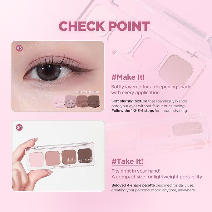 lilybyred Mood It Palette | 4-Shade Korean Eyeshadow Palette, Pre-Matched Personal Tone, Soft Blending, Buildable Coverage, Matte & Shimmer Finish, Daily Wear, Compact Size, 0.10 oz. (03 Neutral It)