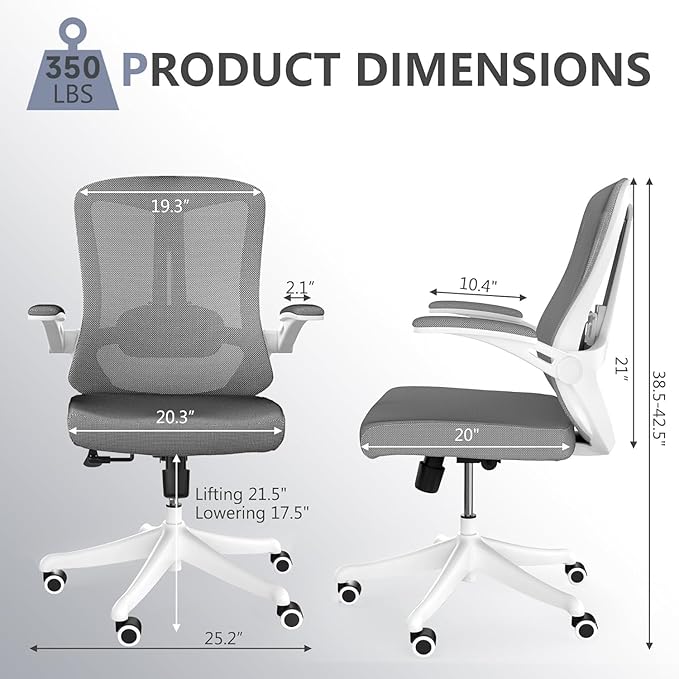 Ergonomic Office Chair Desk Chair - Mesh Computer Chair with 360° Swivel Wheels, Adjustable 90-130° Recline & Lumbar Support for Home Office, Supports up to 350lbs