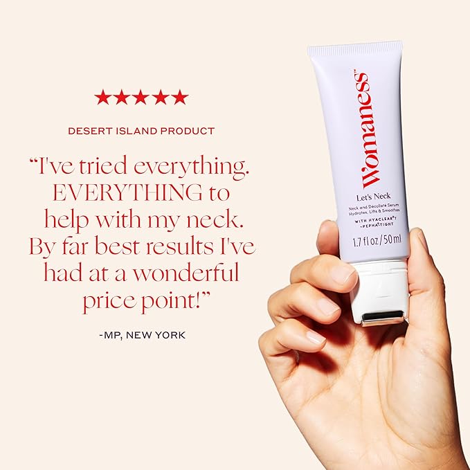 Womaness Let’s Neck Serum for Neck Tightening and Lifting - Firming and Tightening Neck Cream with Cooling Roller Applicator - Hydrating Neck Serum to Smooth Wrinkles and Sagging Skin for Women - 50ml