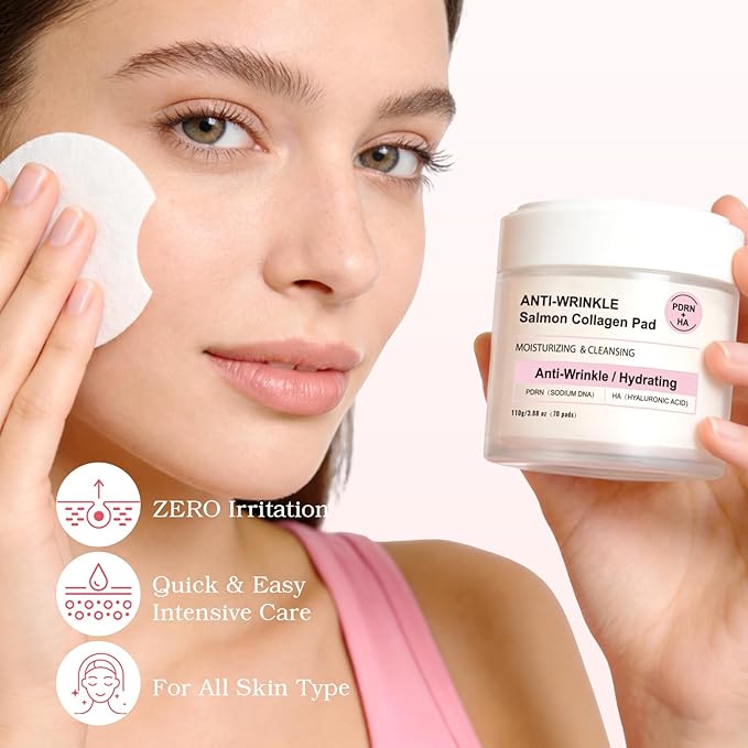 Collagen Toner Pads Pore Skincare, Exfoliating Pad for Anti-Wrinkle & Moisturizing, Exfoliating Face Toner Pads Fine Lines Firming– Gently Clears Impurities, Refines Pores & Smooths Skin Texture