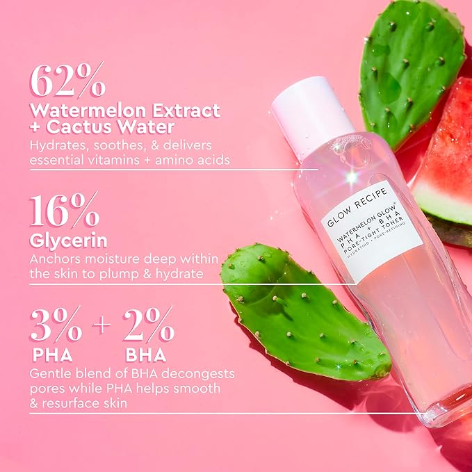 Glow Recipe Niacinamide Dew Drops Facial Serum & Illuminating Makeup Primer (40 ml) + Watermelon Glow PHA + BHA Facial Toner & Pore Minimizer with Hyaluronic Acid (150 ml)