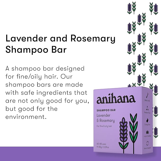 ANIHANA Shampoo Bar for Thin, Fine & Oily Hair Gives Hair Volume & Body, Lightweight, Oil Balancing, No Residue, Natural Healthy Look and Shine Paraben Free, Lavender and Rosemary 2.29 oz