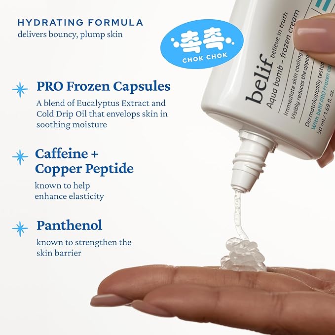 belif Aqua Bomb Frozen Gel Cream - Cooling Relief with Panthenol & Niacinamide - Daily Soothing & Hydrating Moisturizer, Depuff with Caffeine, Lightweight, Korean Skincare, 1.69 fl oz (Pack of 2)
