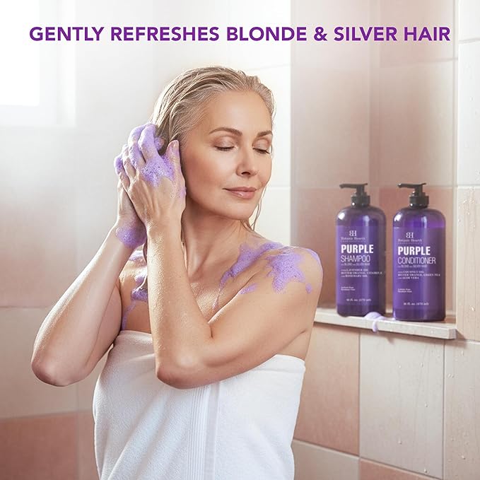 Botanic Hearth Purple Shampoo And Conditioner Set | For All Shades Of Blonde, Silver And Gray Hair | Enhances Highlights | Sulfate Free, Paraben Free, 16 Fl Oz Each