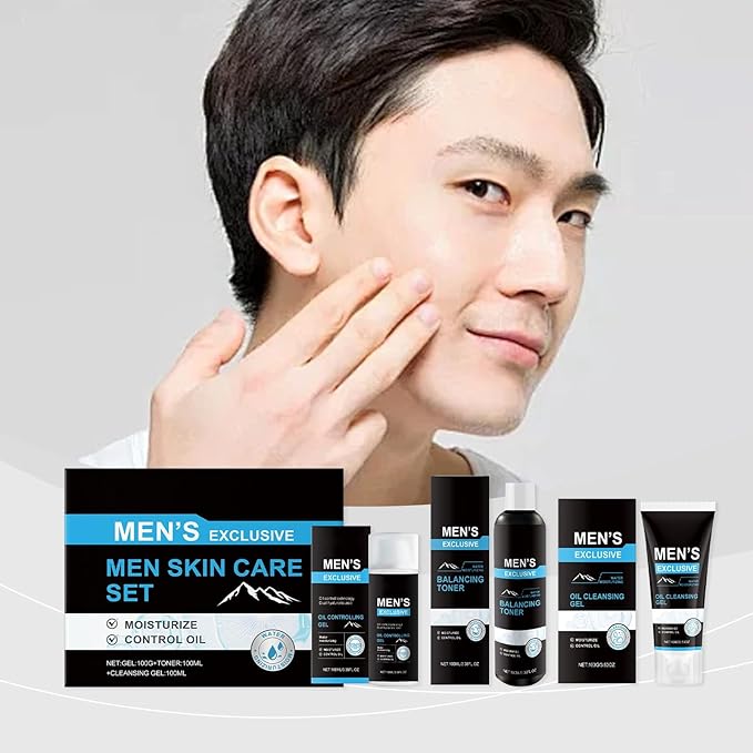 Men's Facial Care Kit with Cleansing Gel, Misturizing Toner, and Oil Control Gel- with Hydrating Formula, All Skin Types Daily Face Routine, Perfect Gifts for Dad Him Husband Boyfriend, Birthday Gift