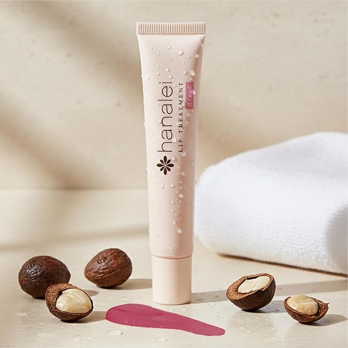 Hanalei Lip Treatment for Dry, Chapped Lips – Intensive Overnight Moisturizer with Kukui Oil, Shea Butter & Grapeseed Oil – Hydrating Balm for Healing Cracks – Rose Pink Tint, 15g – Cruelty-Free