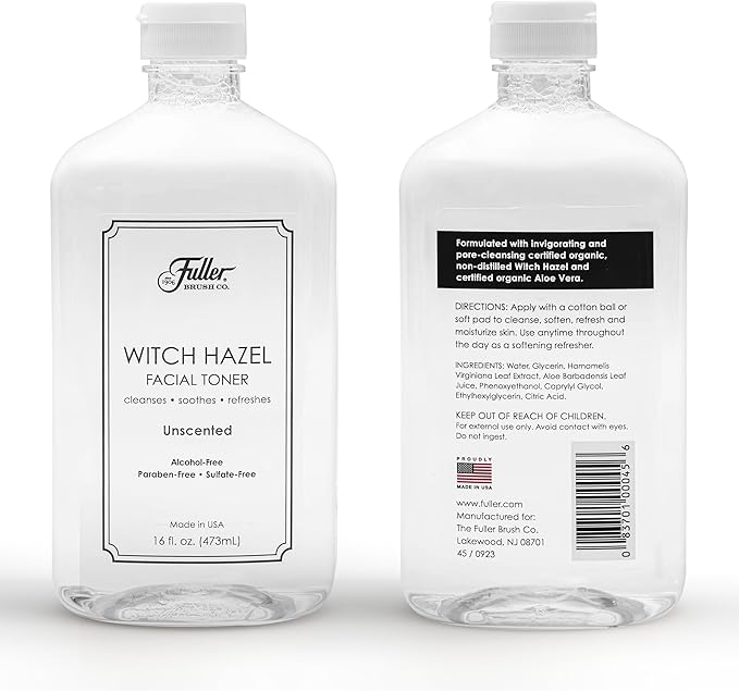 Fuller Brush Witch Hazel Facial Toner - Alcohol-Free, Organic Aloe Vera & Witch Hazel, 16 fl. oz, Paraben & Sulfate-Free, Cleanses - Soothes, Refreshes - Made in USA (Unscented)